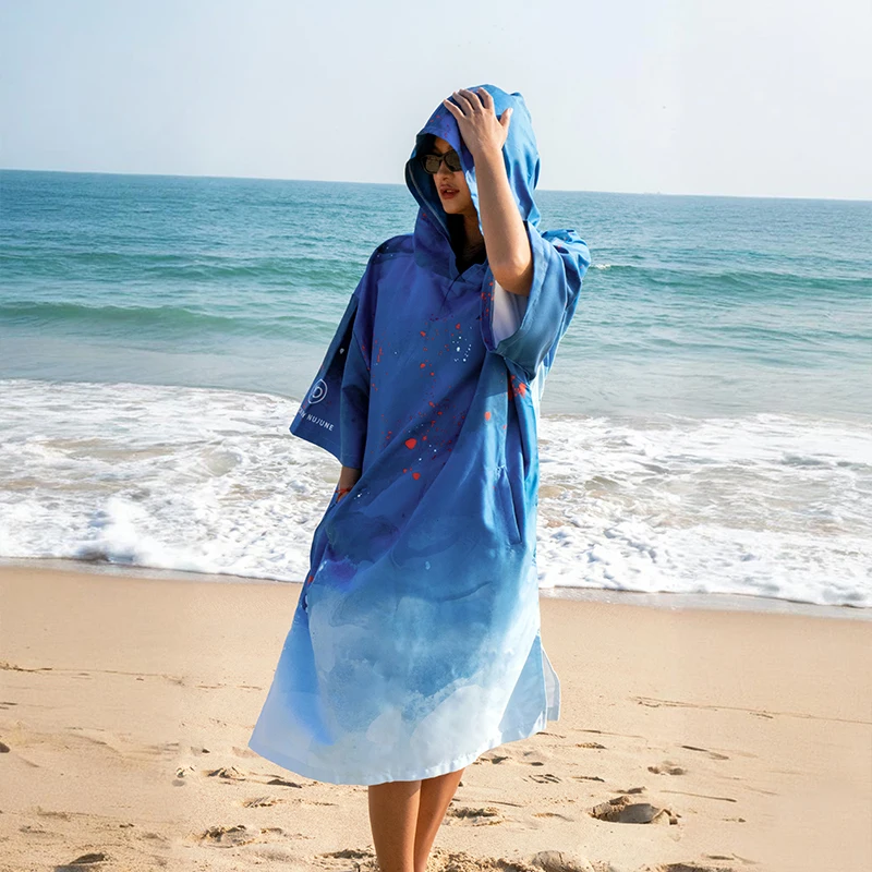 

Nu-June Unisex Hooded Surf Poncho Quick Dry Changing Robe Waterproof Beach Long Cape Swimming Pocket Diving Towel