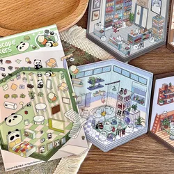 Kawaii 3D House Decal Stickers for Scrapbooking Stationery Sticker Cute Puppy Scene Stickers DIY Arts Crafts Album