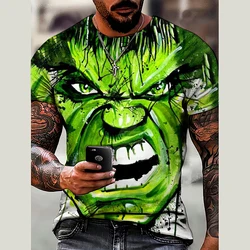 Camiseta com estampa Marvel Hulk masculina, poliéster, gola redonda, solta, manga curta, streetwear extragrande, tops casuais, camiseta, verão