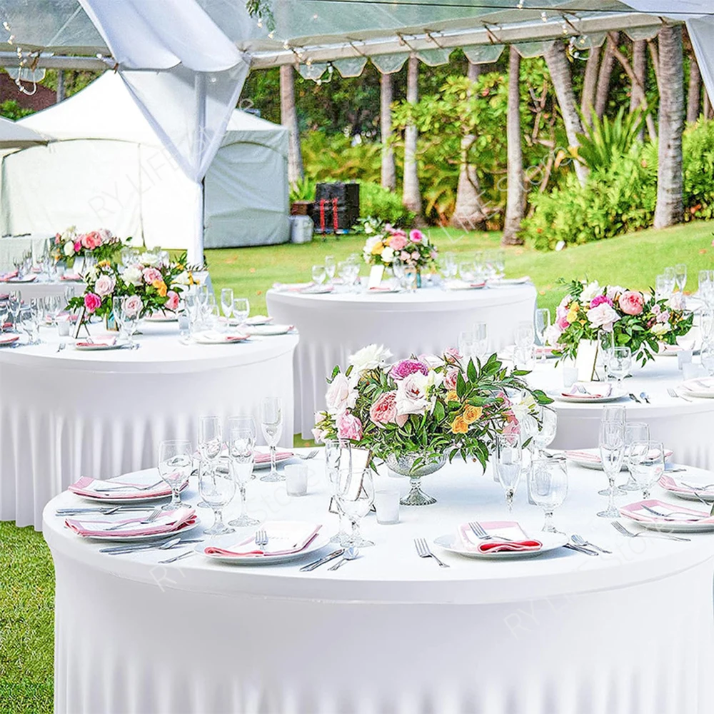 Imagem -02 - Round Ruffled Table Cloth Monocromático Spandex Estiramento Saia Casamento Banquete Hotel Restaurante Cobertura de Mesa Evento Decoração de Festa