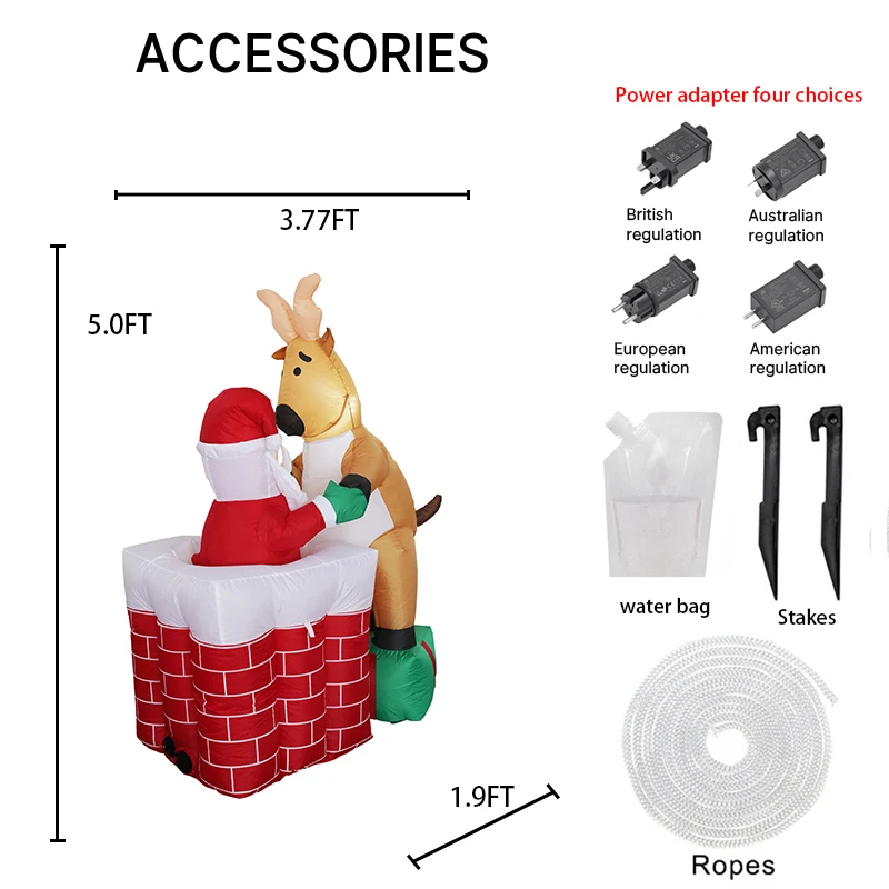 4.9FT ألعاب قابلة للنفخ LED سانتا الرنة مدخنة LED عيد الميلاد ديكور المنزل احتفالي زخرفة هدايا عيد الميلاد زينة ساحة عيد الميلاد
