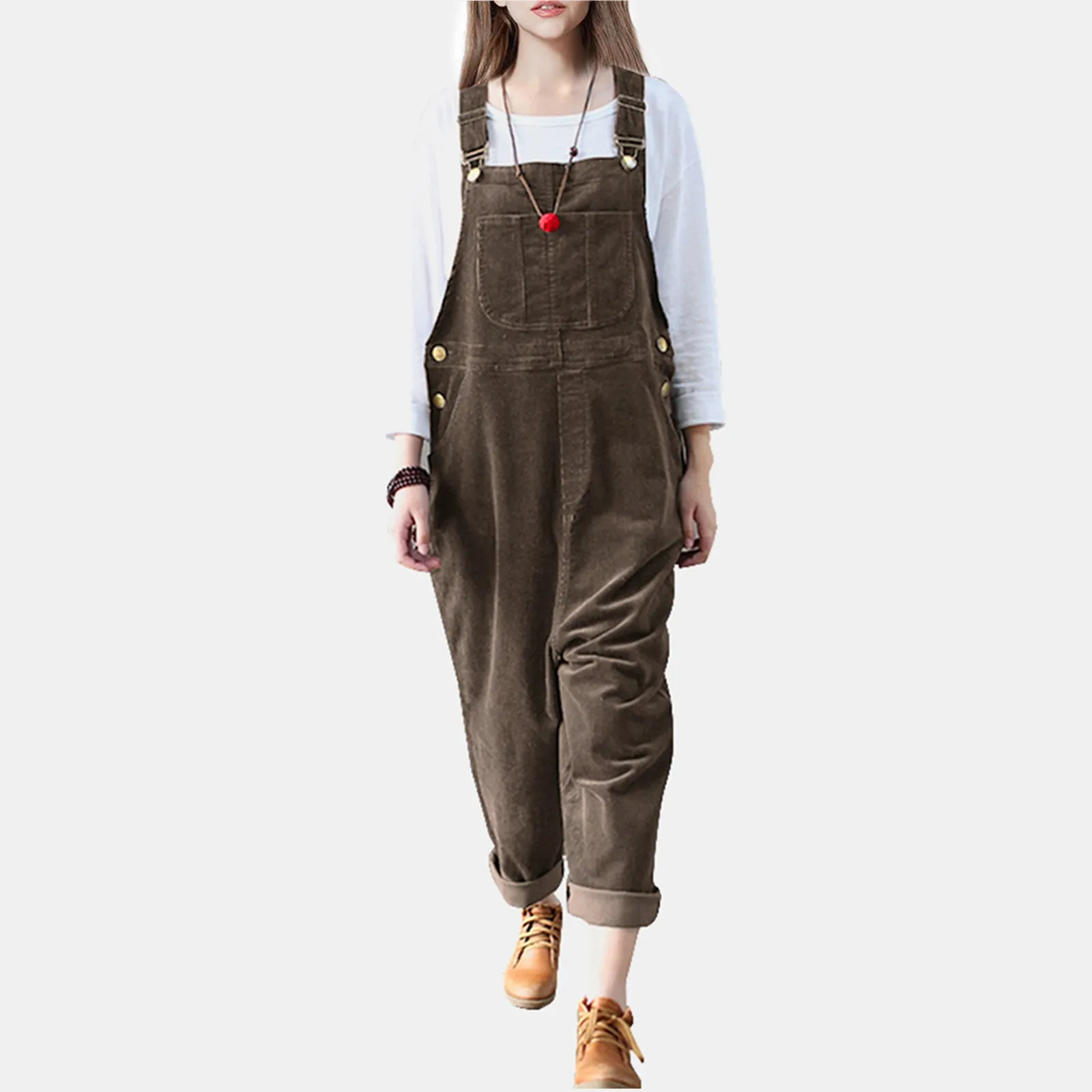 

Womens Overalls Casual Loose Pants Corduroy Jumpsuit Sweatpants Casual Cargo Pants Solid Color Long Trousers Sports Homewear
