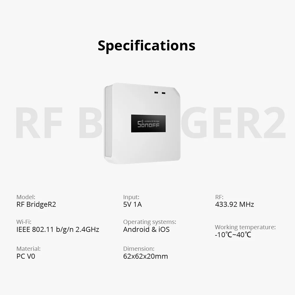 SONOFF-RF Bridge R2 Interruptor Inteligente, 433MHz, DW2, PIR3, Controlador RF WiFi, Controle Remoto Smart Life, Trabalhar com Alexa, Google Home