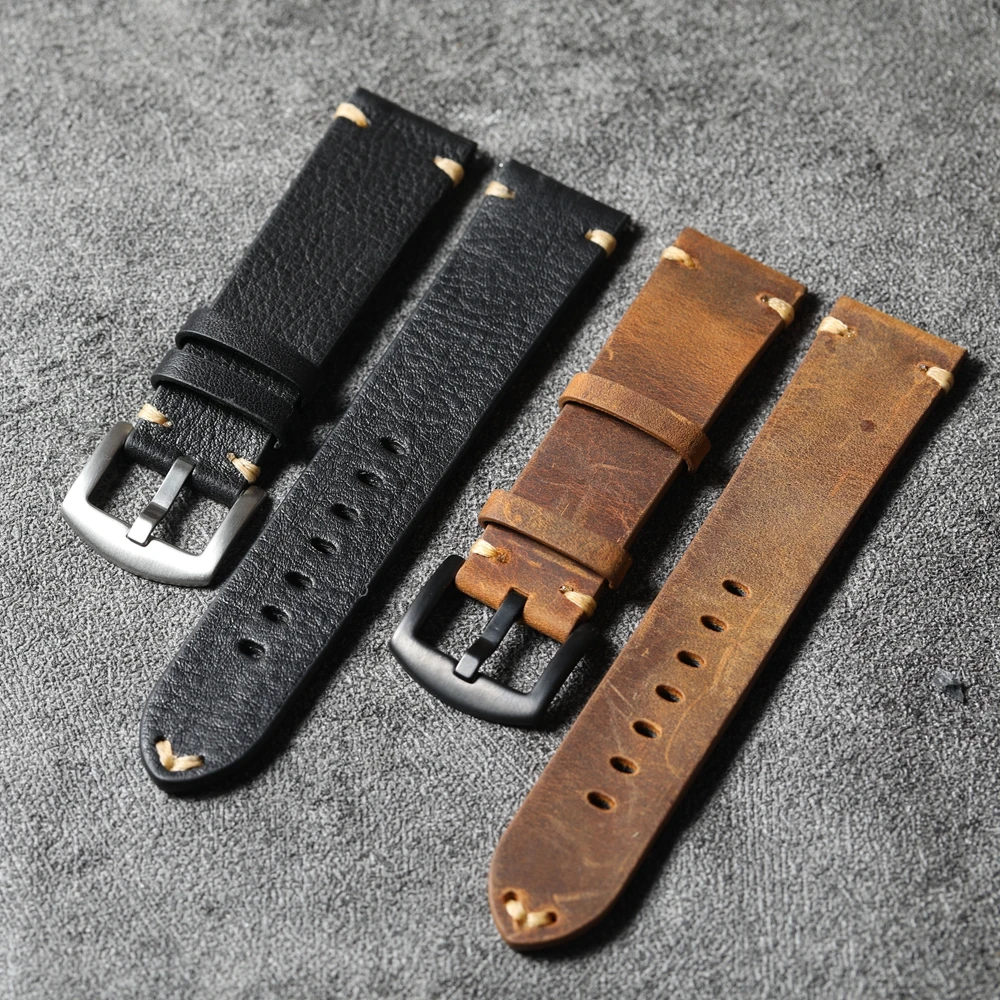 Handgefertigtes High-End-Lederarmband, 18, 19, 20, 21, 22 mm, schwarzbraunes, weiches Herren-Retro-Lederarmband, High-End-Lederarmband
