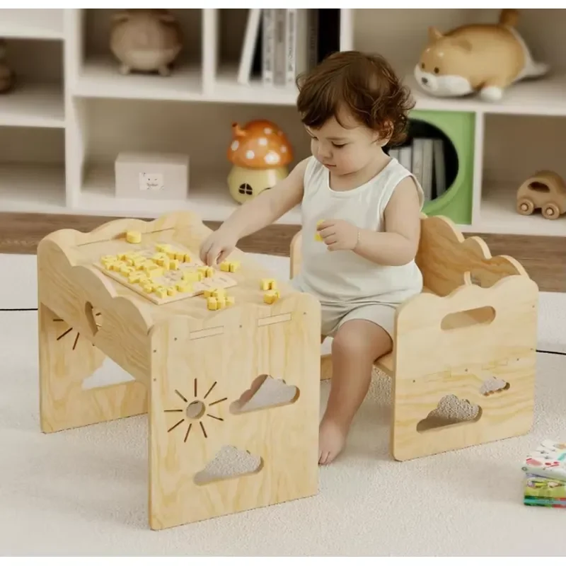 Modern Wooden Toddler Table and Chair Set for Kids Baby Weaning Dining Study Desk with Storage Space Children Furniture