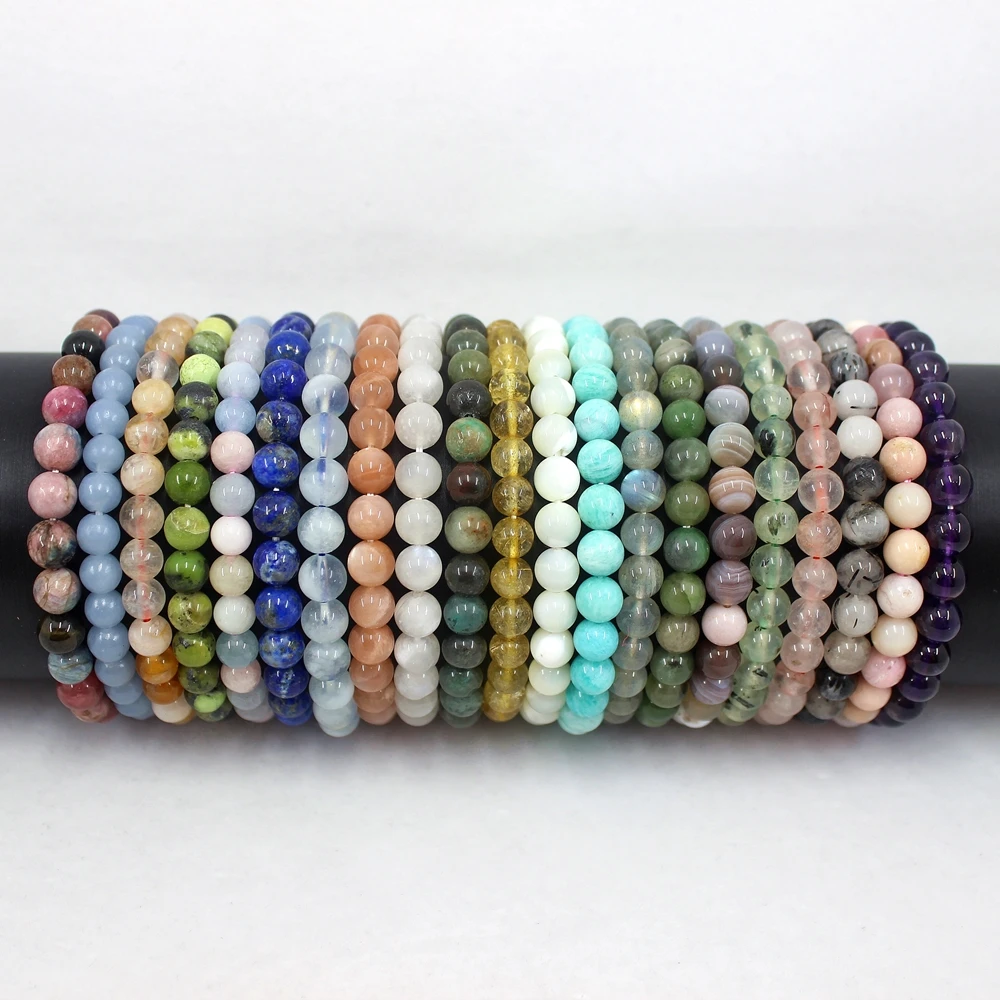 Pulseras de piedra Natural de 6MM para mujer, turmalina, amatista, amazonita, piedra lunar, citrino, cuarzo, joyería, regalo bonito