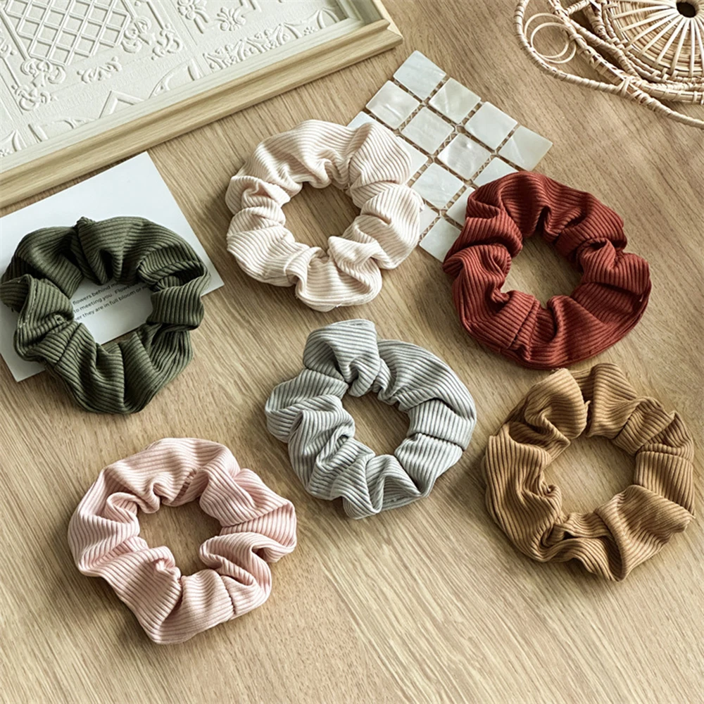 

6Pcs/Pack Knitted Solid Color Hair Ropes Striped Hair Scrunchies Ponytail Holder High Elastic Rubber Ties Bands Hair Accessories