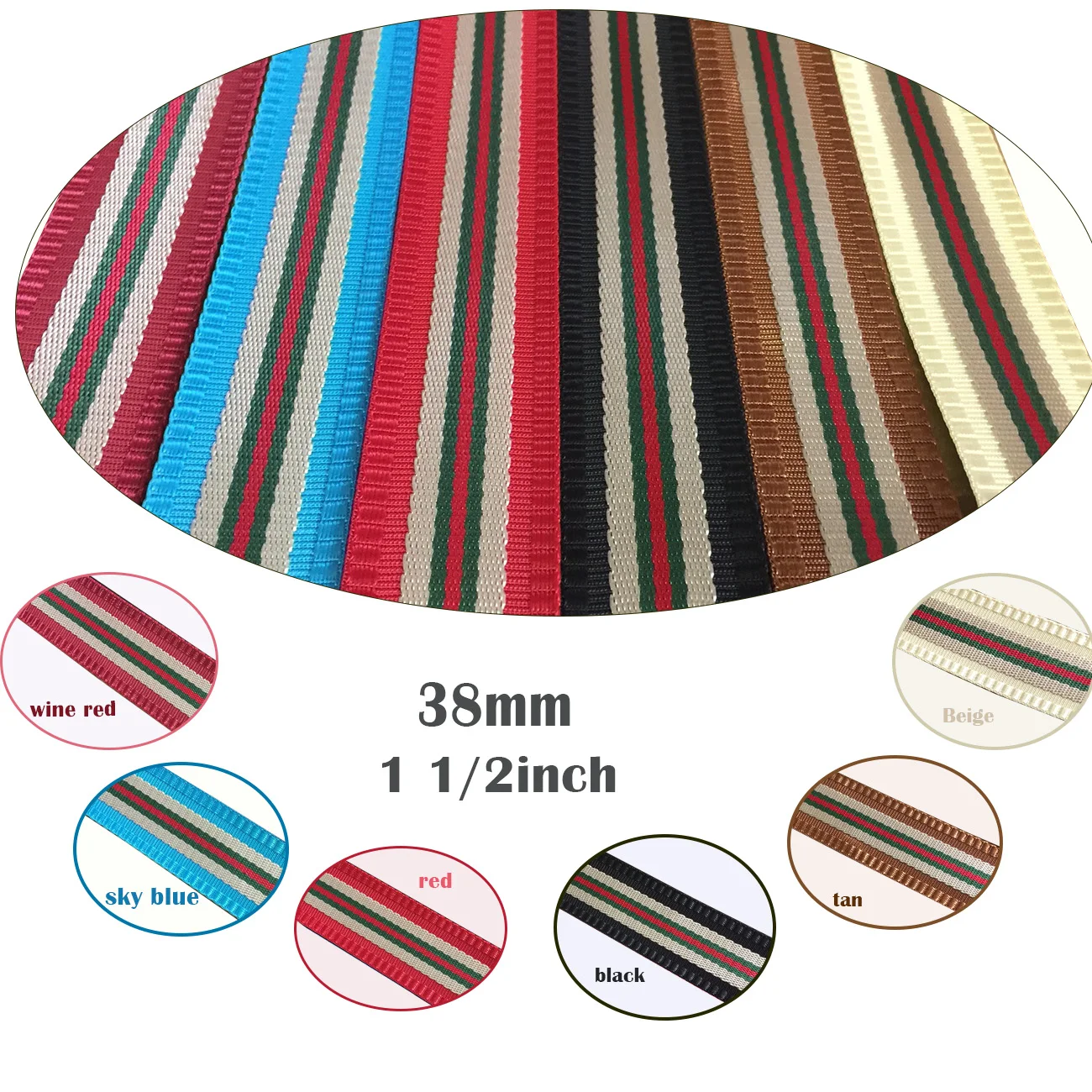 12 Yards 38mm Nylon Webbing Ribbon Colorful Green Stripe Webbing Luggage Backpack Straps Sewing Bag Belt Accessories