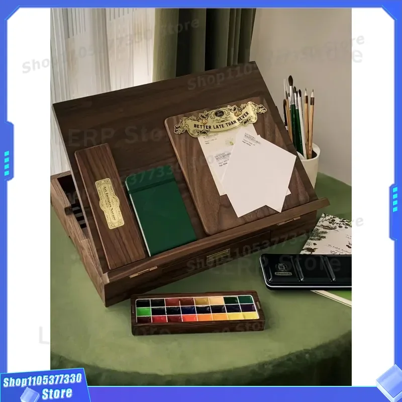 Adjustable Black Walnut Folding Easel for Watercolor Pencil Drawing Desktop Sketch Board Pure Solid Wood Display Stand for