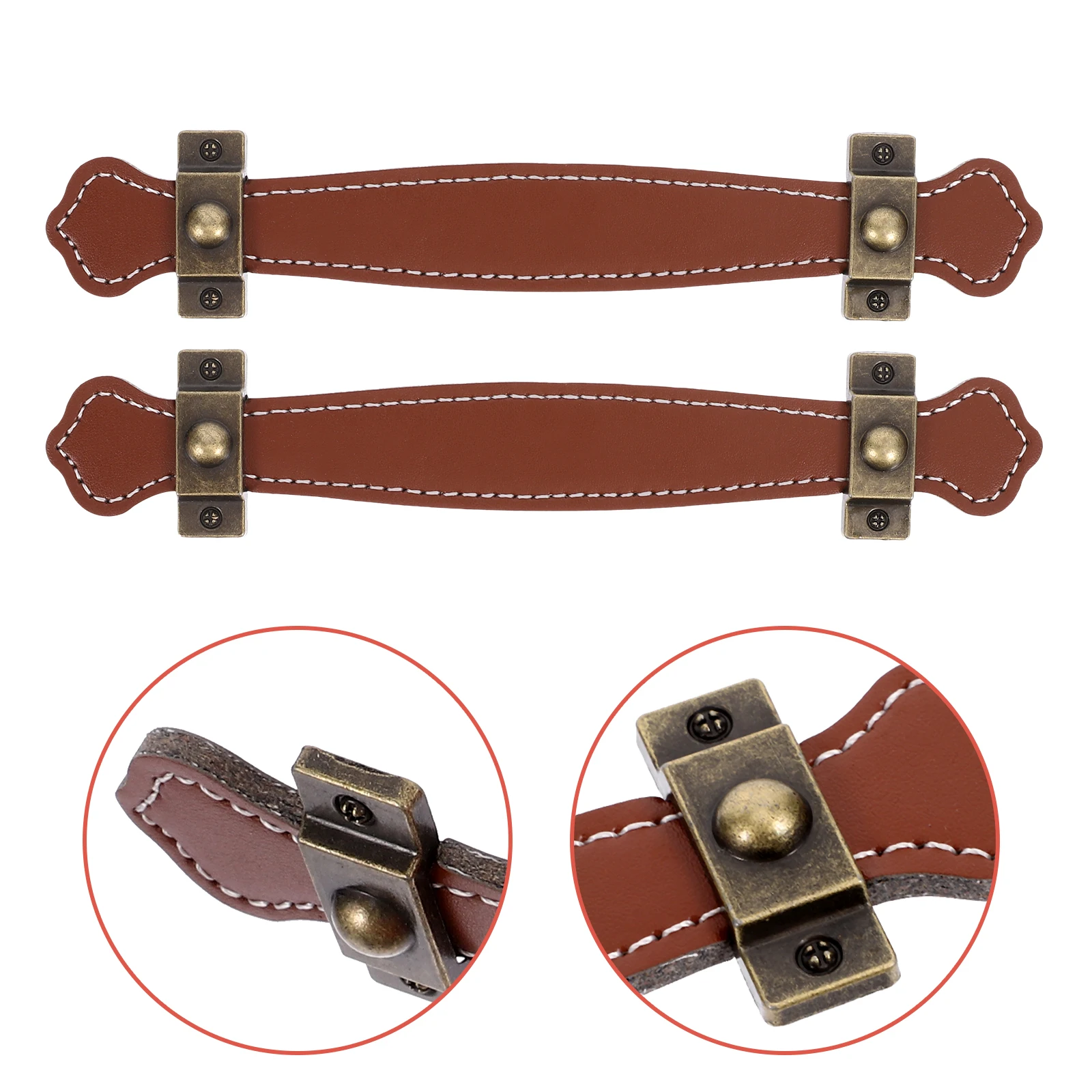 

2pcs Pu Drawer Pulls Vintage Style Cabinet Handles Zinc Alloy Furniture Handle For Kitchen Bathroom Light Brown