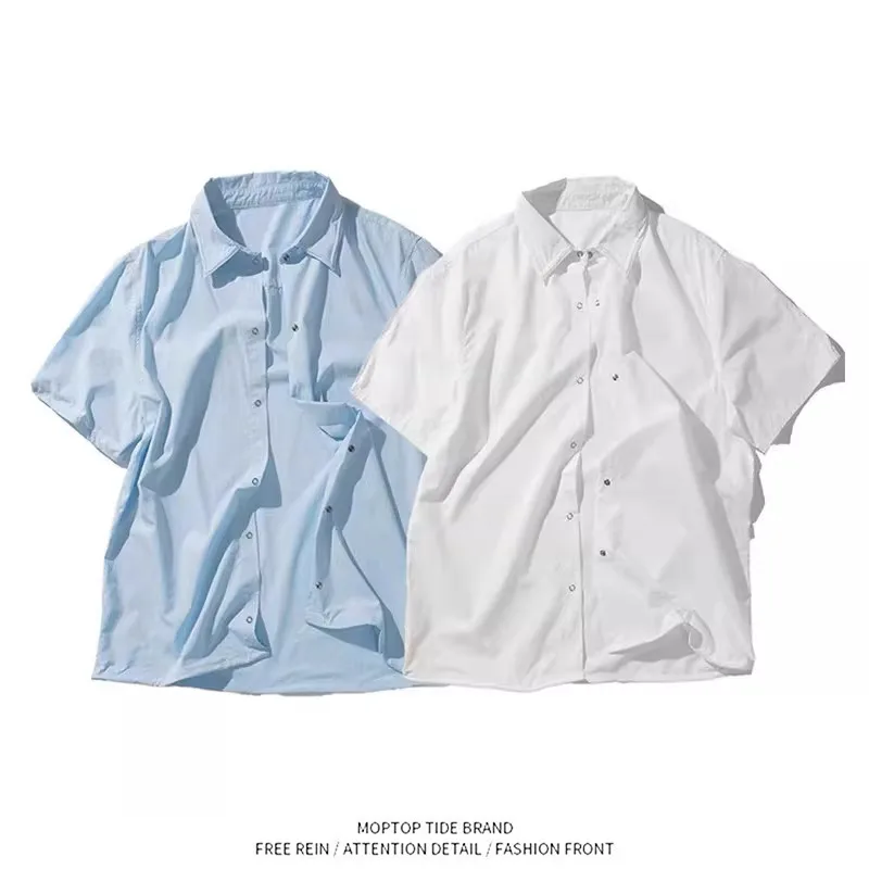 

Versatile Artistic Japanese Style Simple Lazy Trendy Harajuku Fashion INS Men's Loose Fit Polyester Cotton Short Sleeve Shirt