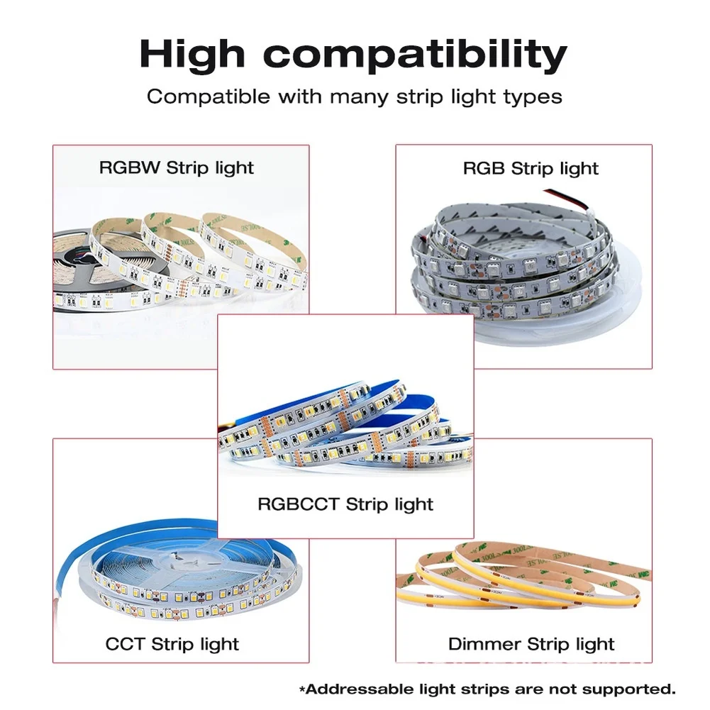 WiFi For PWM LED Dimmer Controller 5-in-1 DC12-24V 15A For RGBCCT RGBW Single Color Strip Light APP Control For WLED For ESP32