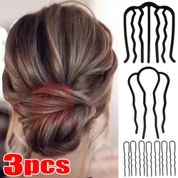 Horquilla para el pelo de Metal negro para niña, peines con pasador para el pelo para mujer, horquilla para moño desordenado, peines laterales, palos Updo, herramienta de Peinado, 3/1 Uds.