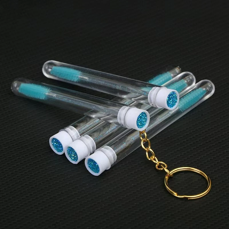 10PcsTube Eyelash Brush With Gold Keychain Lash Extension Supplies DisposableEyelash Brush Brow and LashComb Make UpBrushes