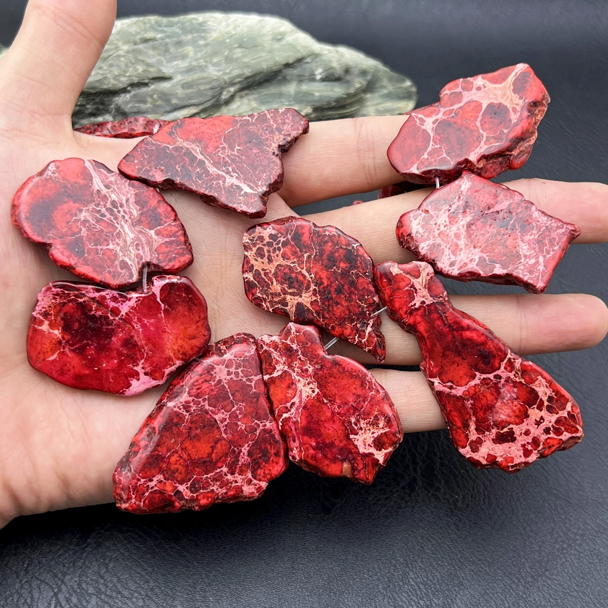 Mix Size Top Drilled Freeform Red Imperial Jaspers Stone Slice Pendant Beads For DIY Jewelry Making MY240511