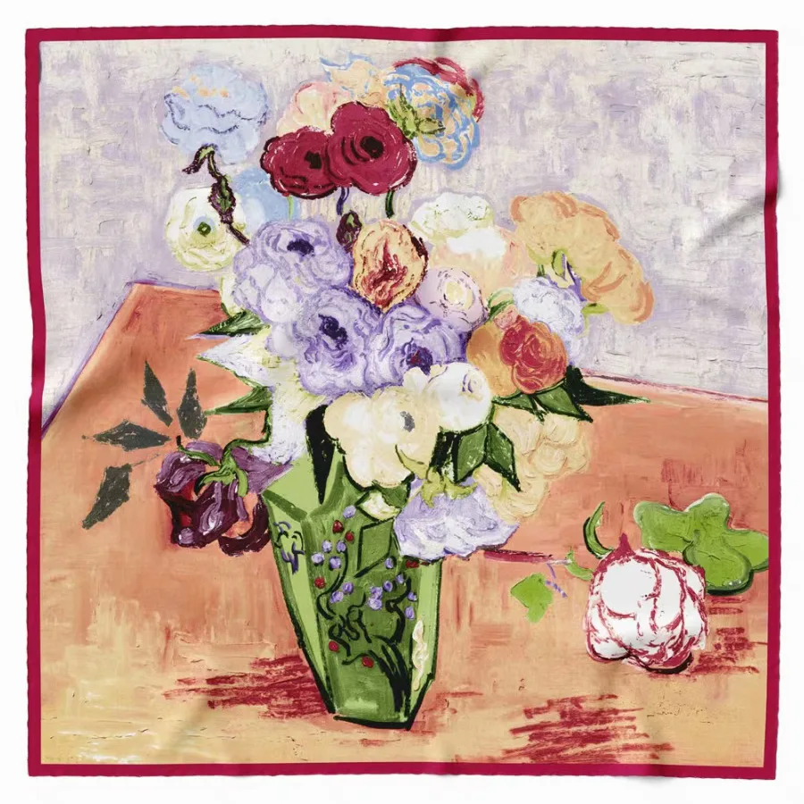

90cm Van Gogh Oil Painting Scarf, European Red House & Almond Blossom Print, Women's Large Square Scarf Shawl