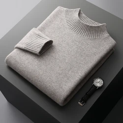 Maglione invernale in Cashmere da uomo doppio spessore con camicia fondo in maglia di lana calda di fascia alta con collo Semi-alto