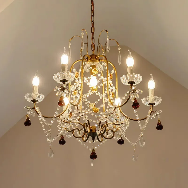 Crystal court European romantic crystal lamp French medieval living room dining room window bedroom candle designer chandelier