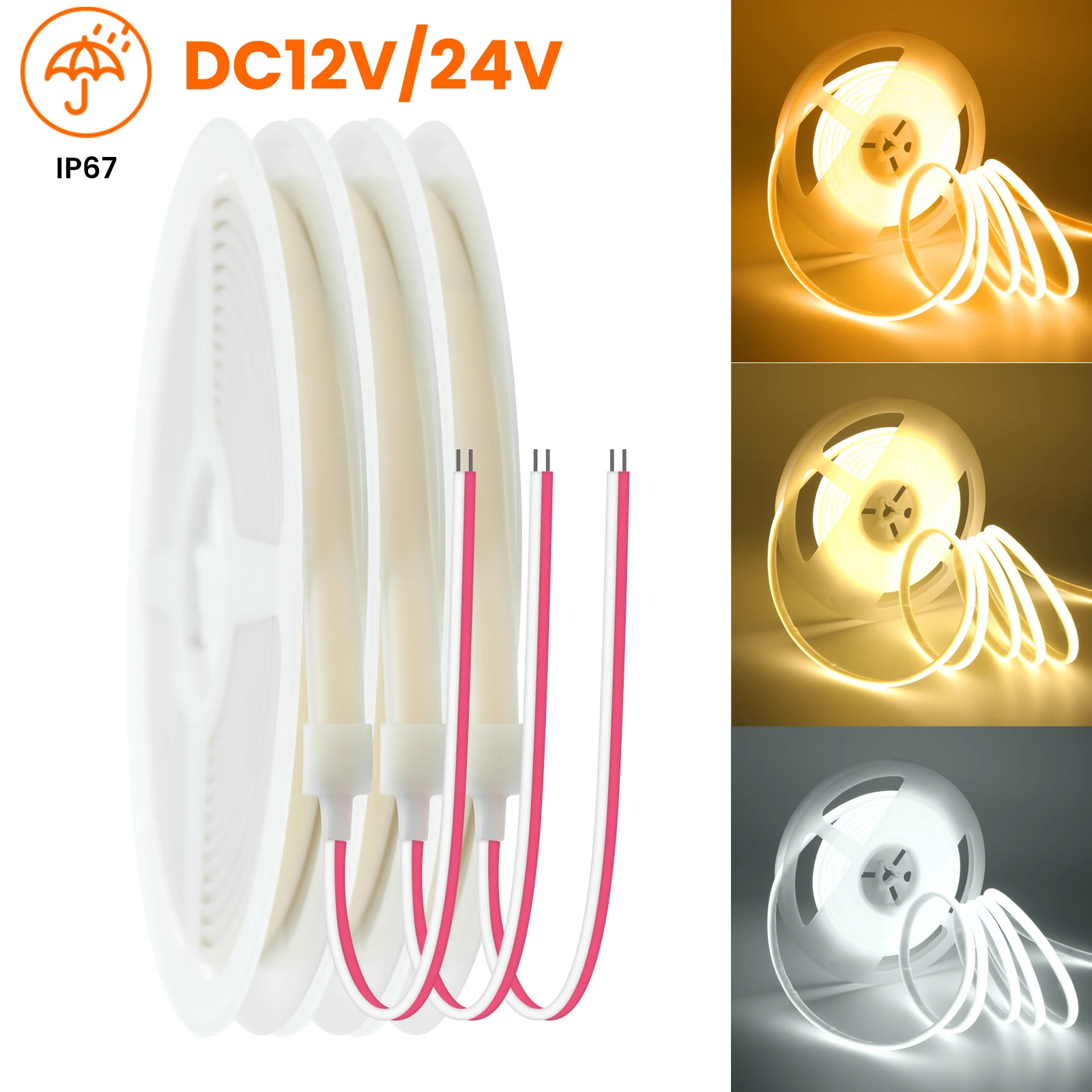 

12V 24V COB LED Strip Light RA90 IP67 Waterproof Outdoor Decoration Lighting Flexible Ribbon Adhesive Tape 320LEDs/m Home Decor