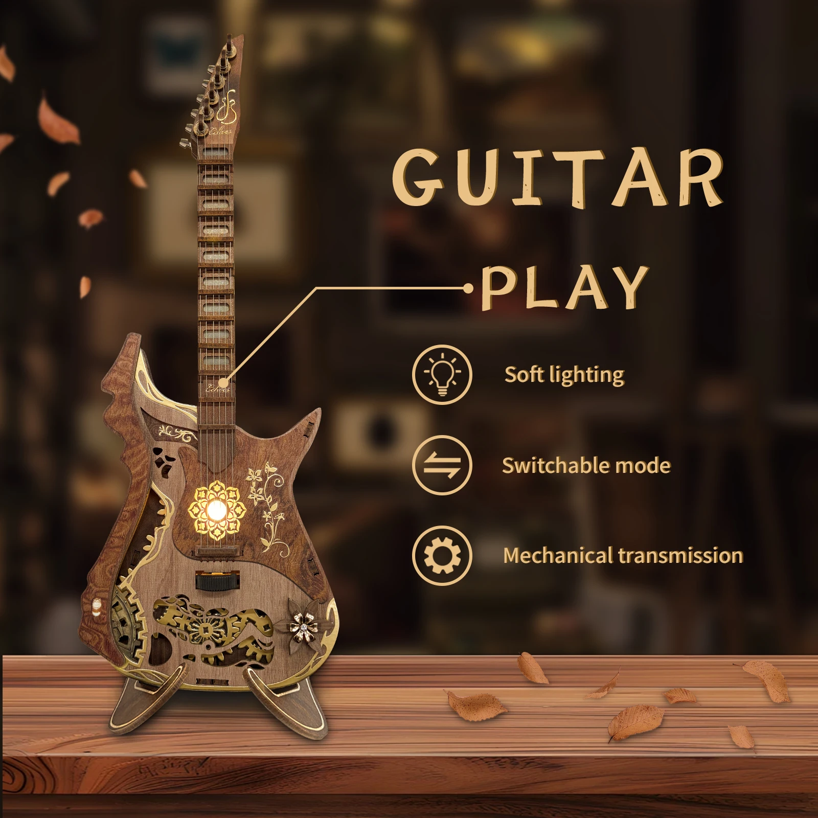 DIY Drewniany Miniaturowy Model Gitarowy Instrument Muzyczny Możliwość Grań Puzzle 3D Domek dla Lalek z Meblami na Prezent Urodzinowy dla Przyjaciół