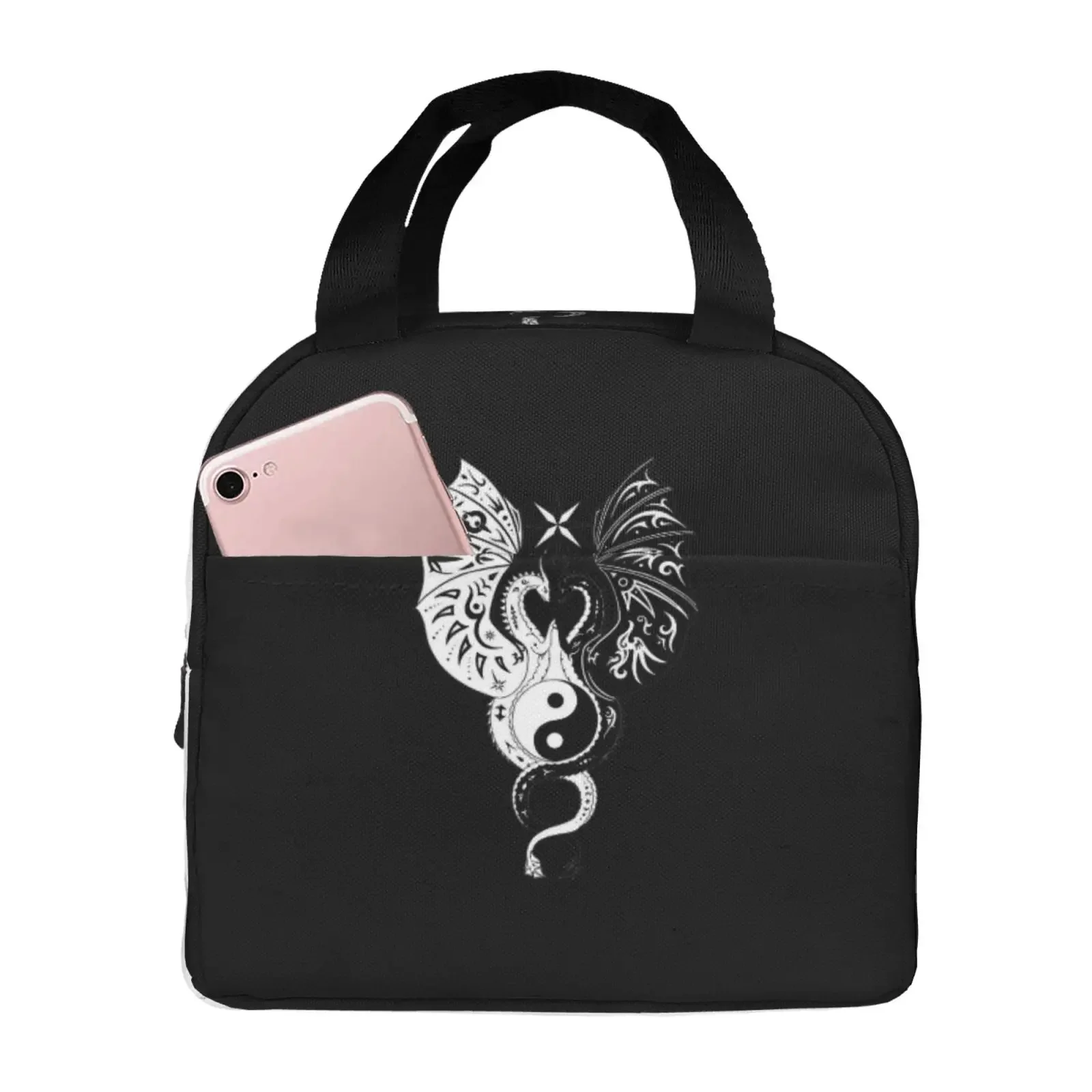 Angel DragonVs Demon Dragon Print Portable Lunch Boxes Waterproof Thermal Cooler Food Insulated Lunch Bag  School