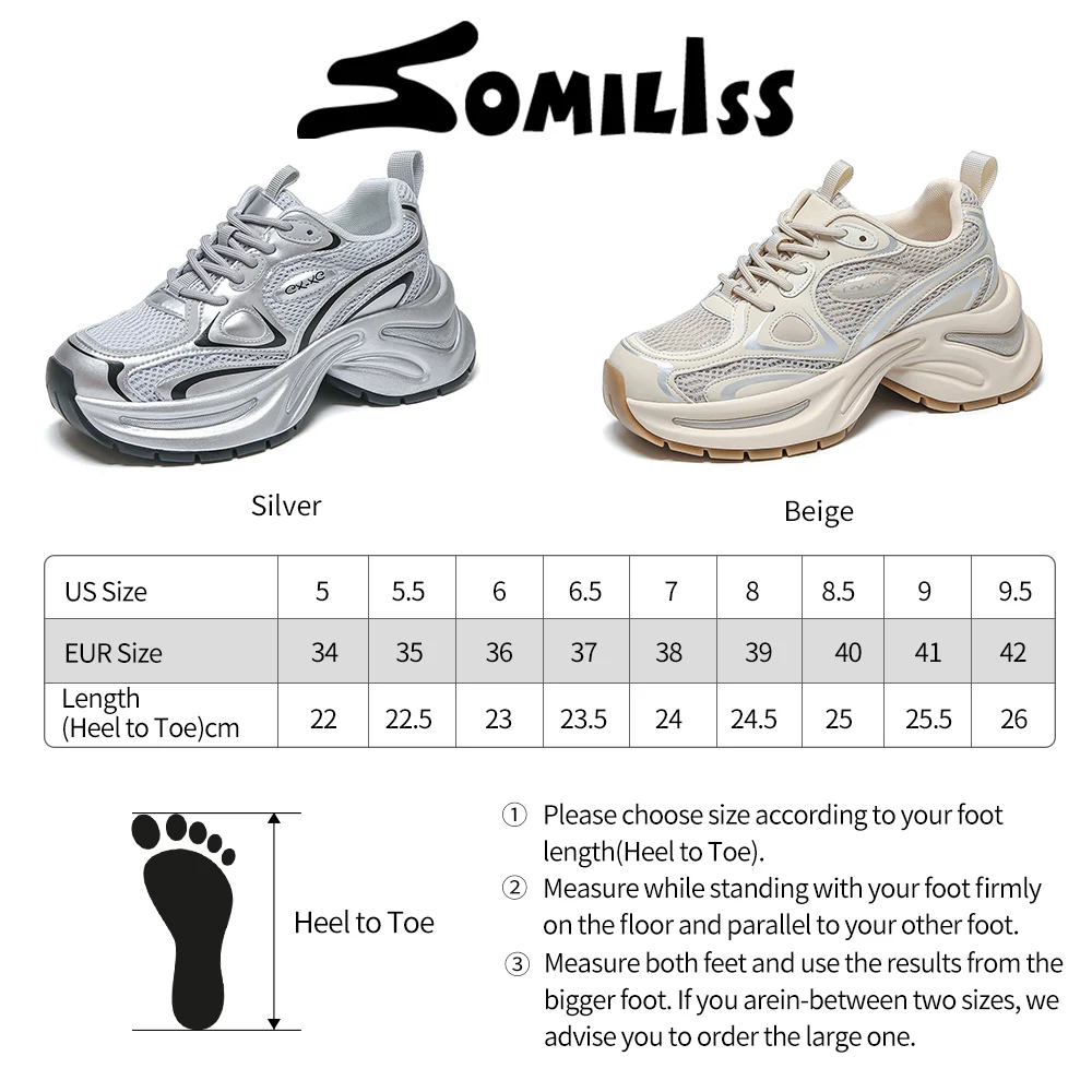 SOMILISS Womens Chunky Shoes Microfiber Leather Mesh Patchwork Lace Up Spring Summer Casual Fashion Non Slip Platform Sneaker