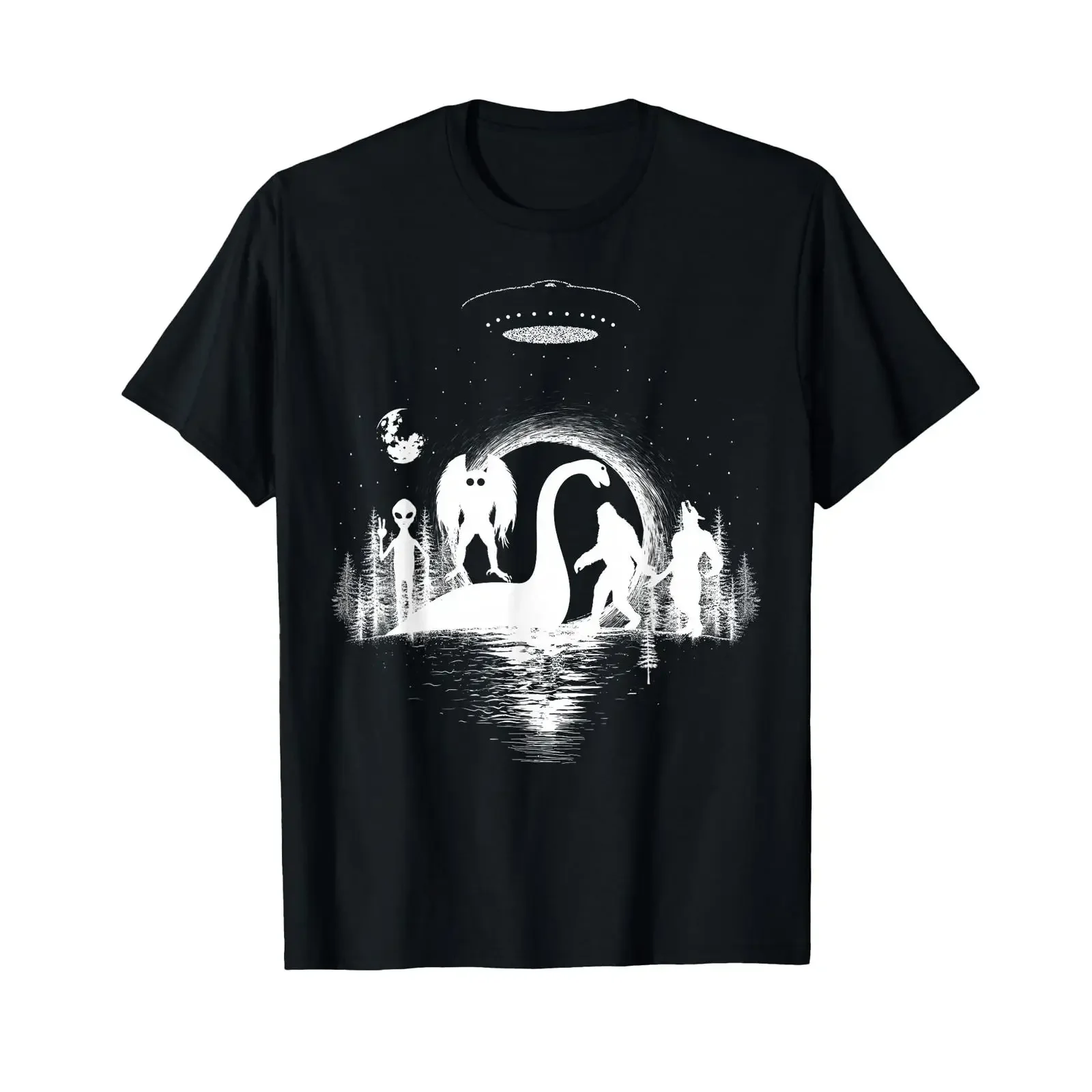 Bigfoot Loch Ness Monster Mothman Wherewolf Aliens Cryptid T Shirt vintage Washed Unisex Top For Everyday Wear streetwear
