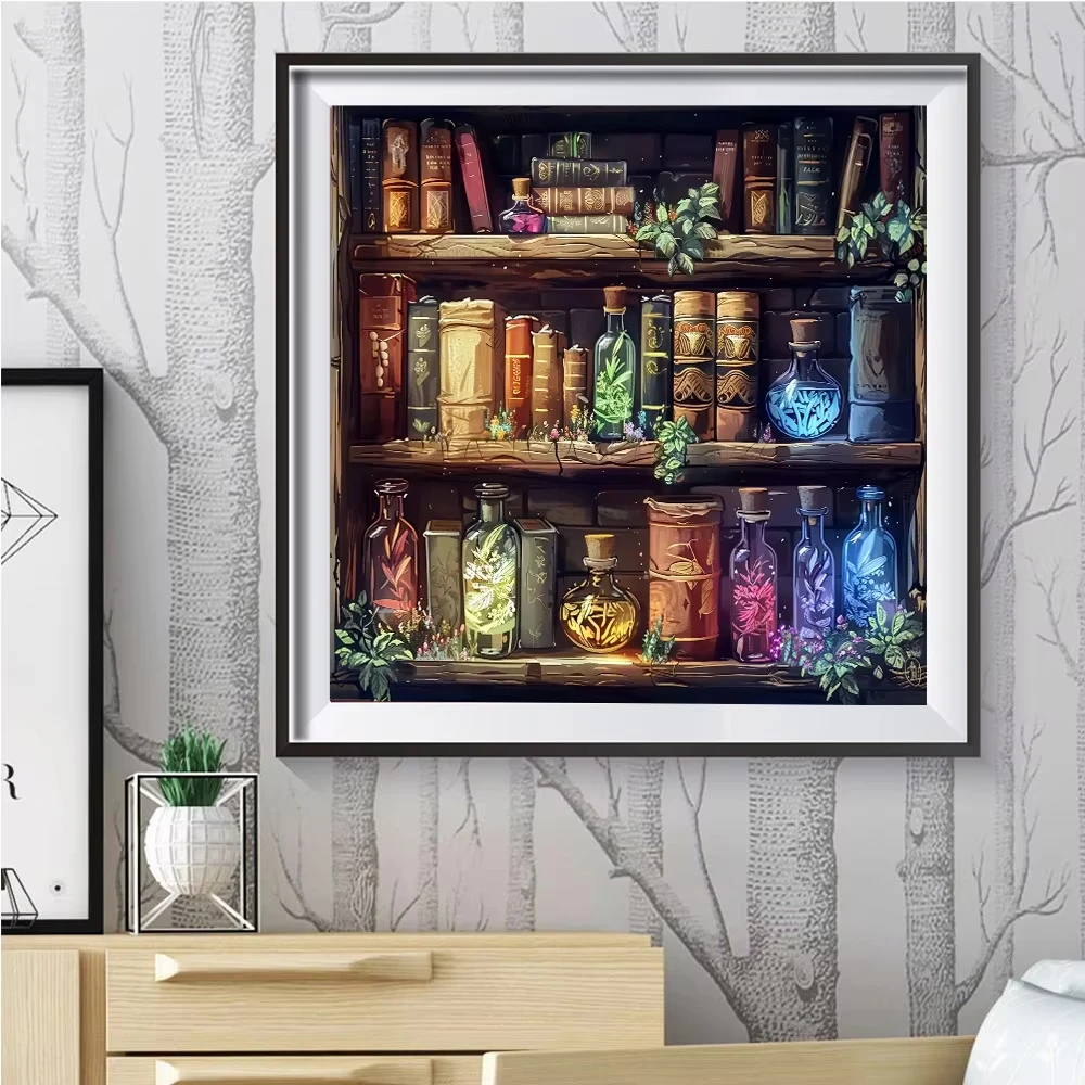 DIY Paint By Number Wizard Bookshelf Kits Painting By Numbers Drawing on Canvas Hand Painted Picture Art Gift Home Decor