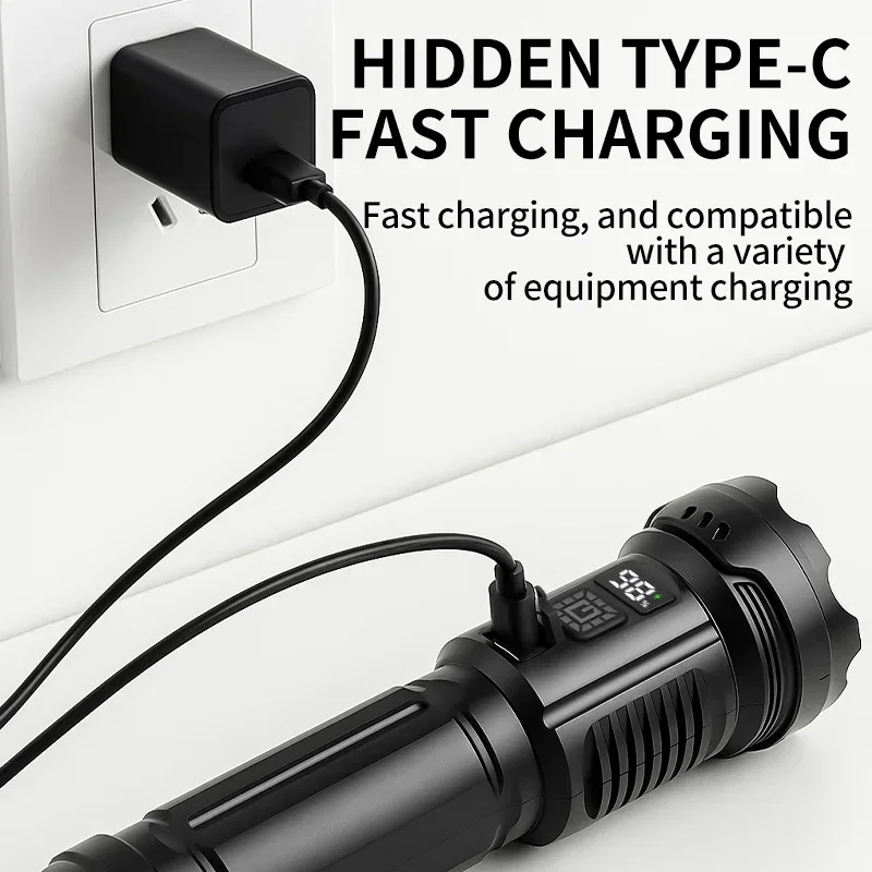 فانوس LED فائق السطوع 7 مصابيح LED قابلة لإعادة الشحن USB-C مع إضاءة جانبية حمراء شعلة محمولة للمشي لمسافات طويلة في الهواء الطلق في حالات الطوارئ #4