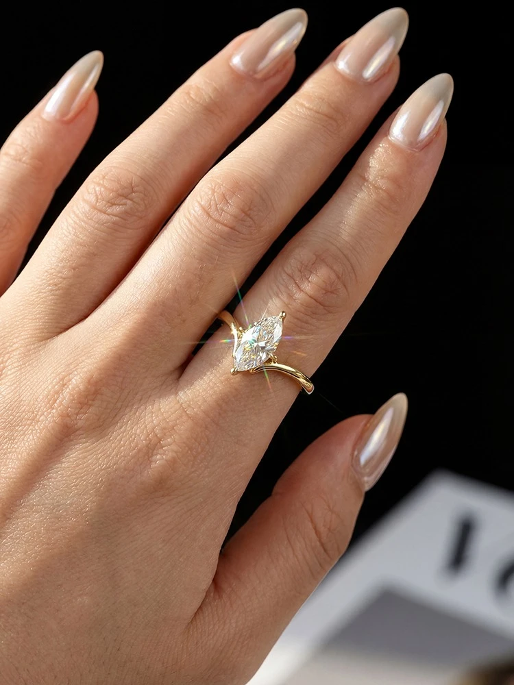 Glänzender 1CT klassischer, zertifizierter Marquise-Moissanit-Diamant-Verlobungsring für Damen, modischer Hochzeits-Schmuck von hoher Qualität – Detail 7
