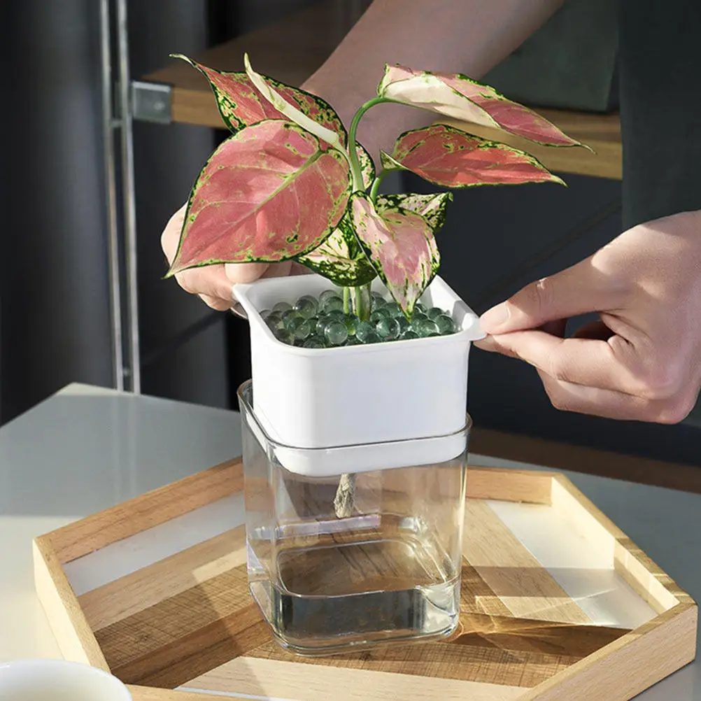 1Pcs Self Watering Plant Pot Plastic Flower Pot Automatic Water Absorption Design Transparent Check Window for Succulent Home