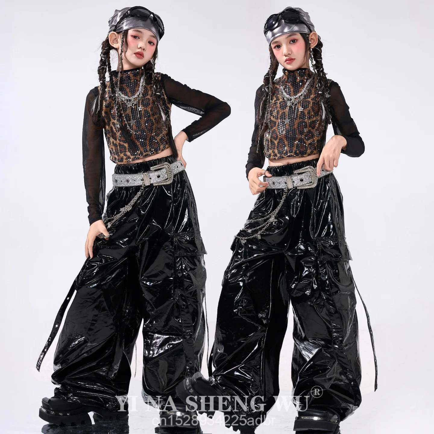 

Jazz Dance Outfit Woman Kpop Stage Costume Leopard Print Vest Black Baggy Pants Model Show Performance Outfit Streetwear New