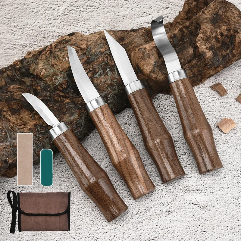 7PCS Wood Carving Chisel Knife Hand Tool Set Basic Detailed Woodworkers Gouges Multi Purpose DIY Professional Alloy Steel