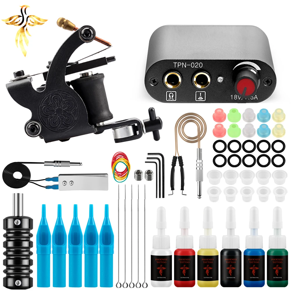 Beginner Complete Tattoo Machine Set Power Supply Black Inks Pigment Cartidge Needles Tattoo Accessories Tattoo Body Art Kit