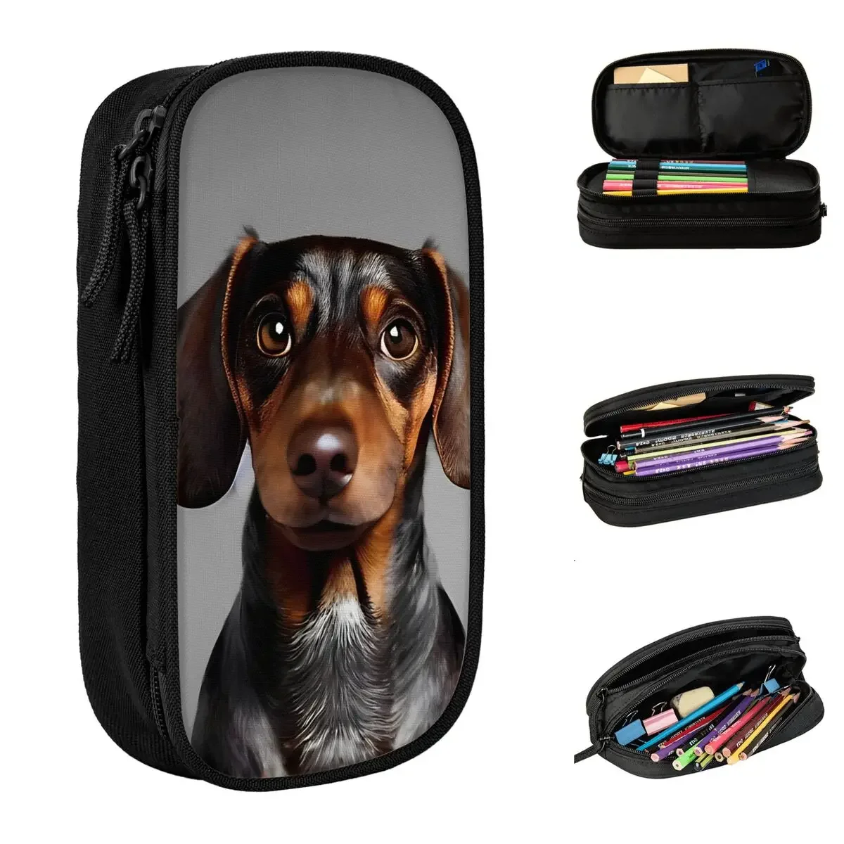 

Такса, собака, милый щенок, пеналы, забавная сумка для ручек, студенческая большая сумка для хранения, офисный пенал на молнии