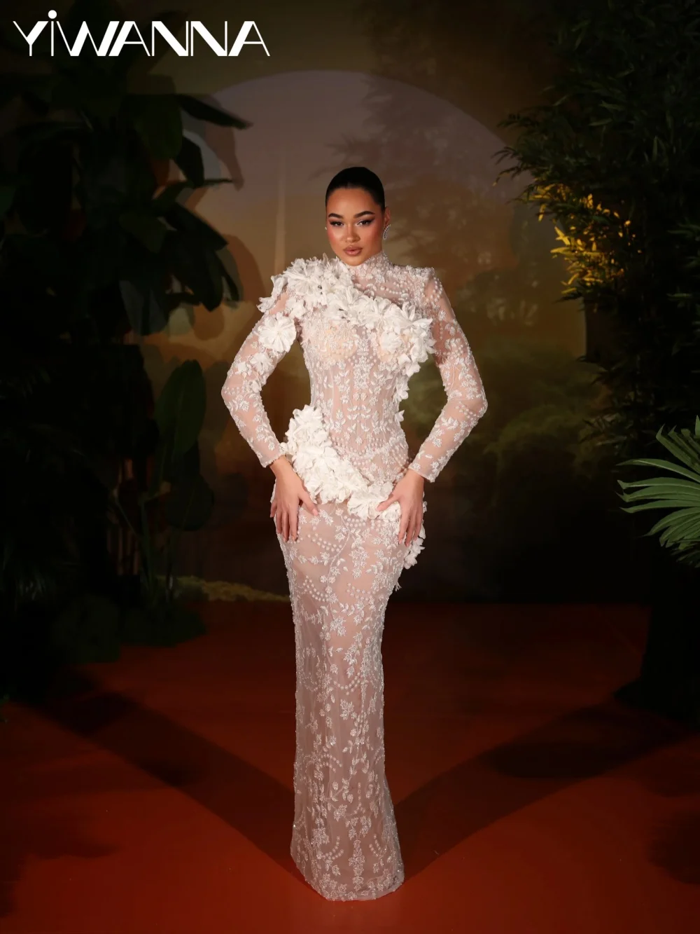 Fully Embroidered Lace Wedding Dress Exquisite 3D Floral Pearls Bridal Gown Customzied Stunning Illusion Dresses For Bride