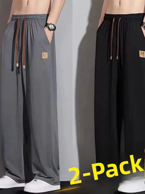 

Men's Summer Thin Ice Silk Casual Pants Elastic Sports Straight Leg Breathable Polyester Fiber Comfortable Loose Fit Trousers