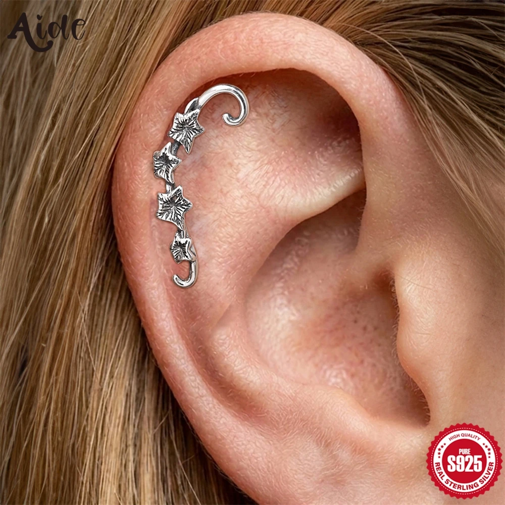Aide S925 Sterling Silver Hypoallergenic Vintage Ivy Floral Ear Studs Wrap Cartilage Piercing Earring Jewelry for Sensitive Ears