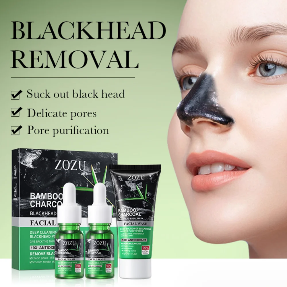 Bamboo Charcoal Blackhead Blackheads Remover Peel Off Mask Facial Wash Set Puntos Negros Removedor Masque Pour Le Nez Serum Kit