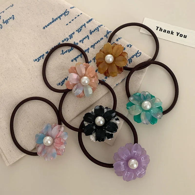 

Summer New Small Fresh 3.5CM Acetic Acid Flower Hairband High Elasticity Tied Ponytail Head Rope Rubber Band Hair Accessories