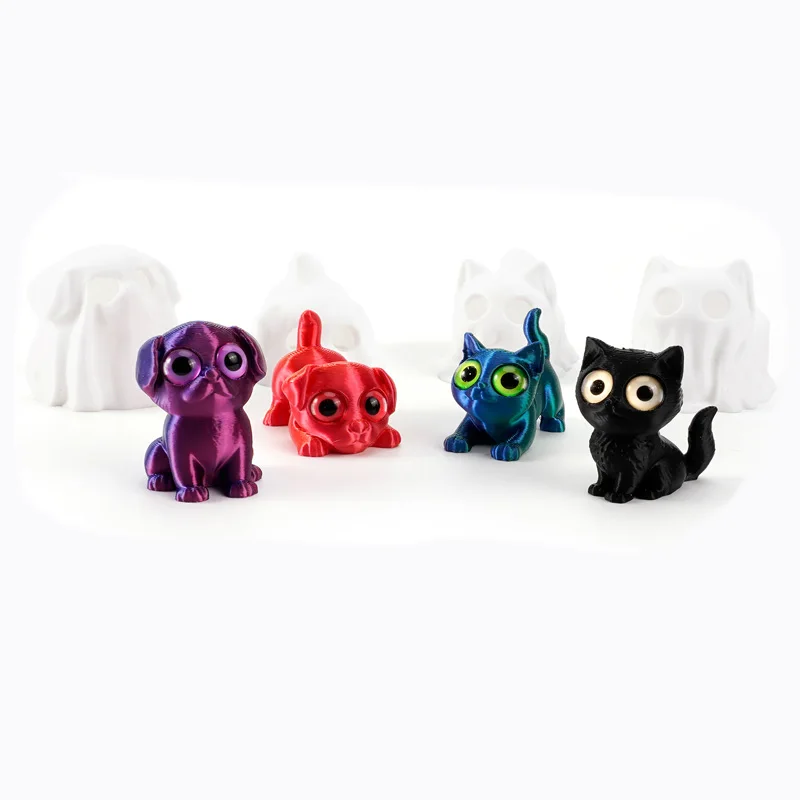 4/8pcs 3D Printed Cat Dog Decorative Figurines Toys Cute Mini Cat Statues Animal Model Halloween Ghost Pet Halloween Gift