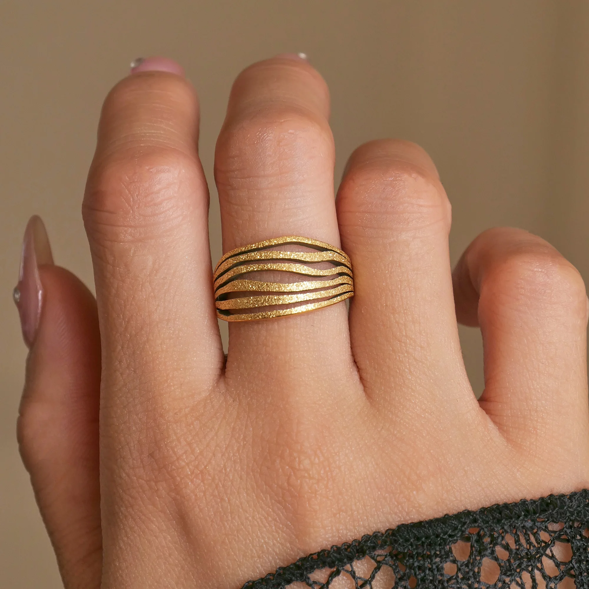 DASEIN New Vintage Line Design Frosted Ring INS 18k PVD Gold Plated Stainless Steel Catwalk Show Daily Jewelry Gift For Women