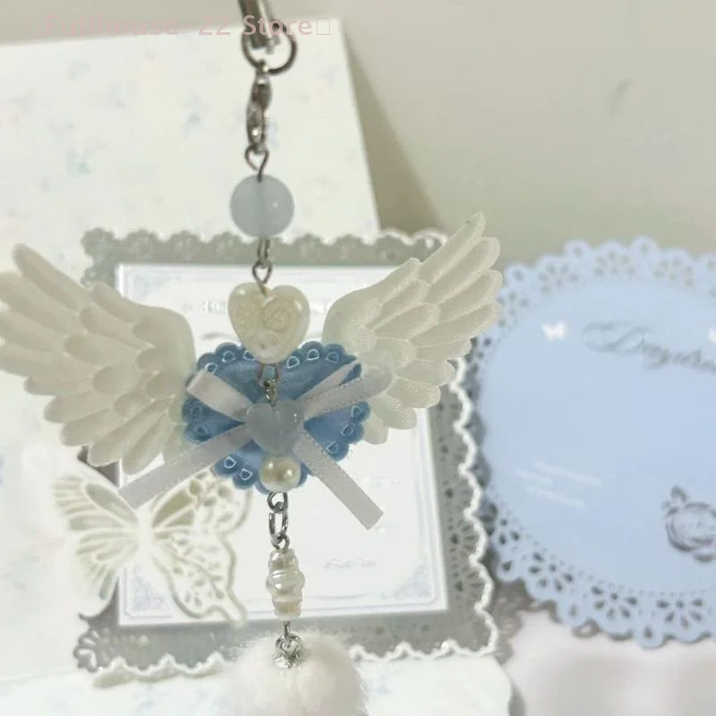 【MAX-22】sulce y lindo llavero con colgante de llave de amor Y2K alas de Ángel encanto mochila bolso colgante accesorios de decoración