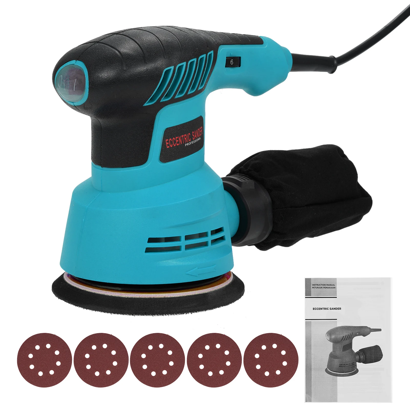 300W 13000RPM Orbital Sander Electric Orbital Sander with 6 Variable Speeds Palm Sander for Woodworking Sanding Polishing