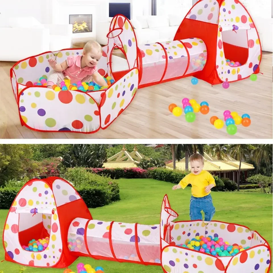 Krabbeln Bohren Tunnel Kinder Zelt Faltbare Baby 3-in-1 Spielplatz Spiel Stift Indoor Trocken Pool Ball mit Polyester