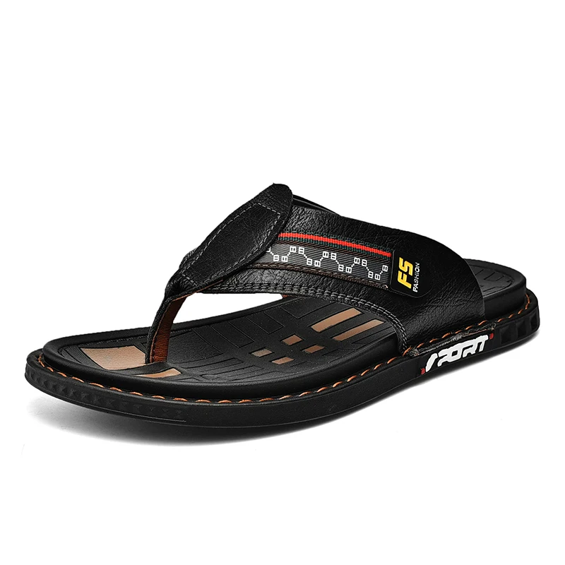 Fashion PU Leather Flip Flops Men Slippers 2022 New Summer Shoes Luxury Brand Designer image 4