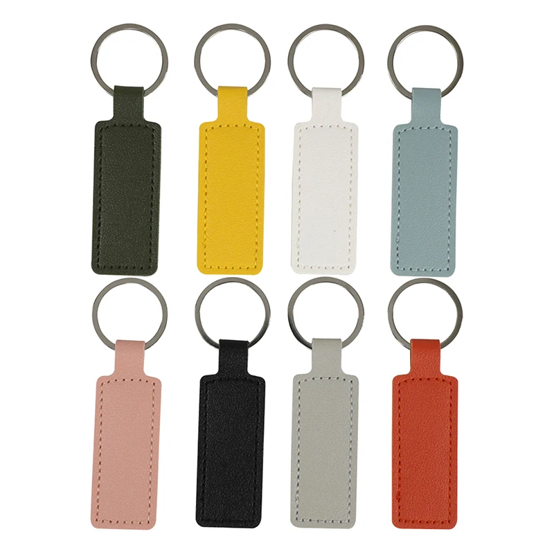 1Pcs Double Sided PU Leather Keychain  PU Solid Color Car Key Chain Simple KeyChains Keyholde Car Small Gift Metal Pendant