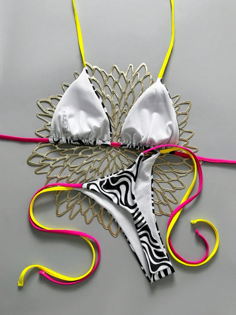 2026 nova sexy retro imprime biquíni brasileiro feminino maiôs rendas-up banho micro biquini maiôs beachwear