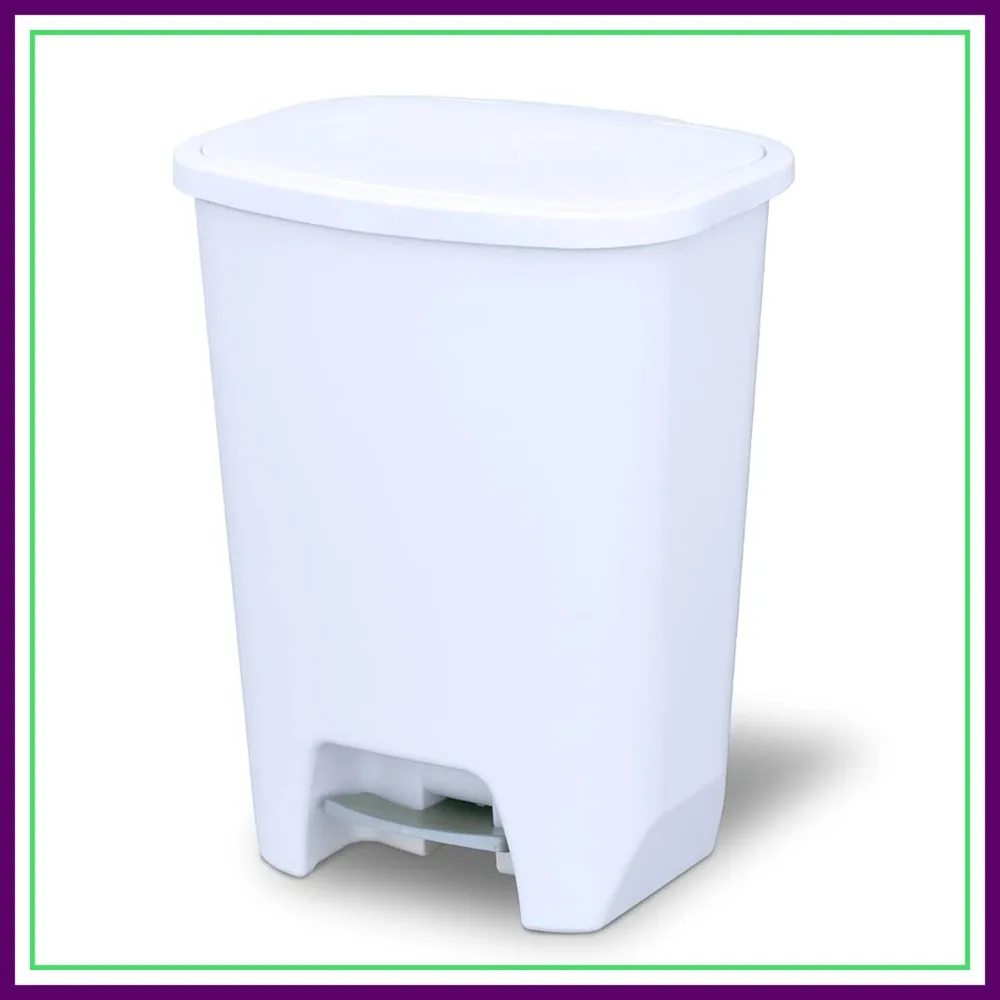 

20 Gallon Large Plastic Trash Can with Odor Protection Lid, Step-On Foot Pedal, and Garbage Bag Rings, White