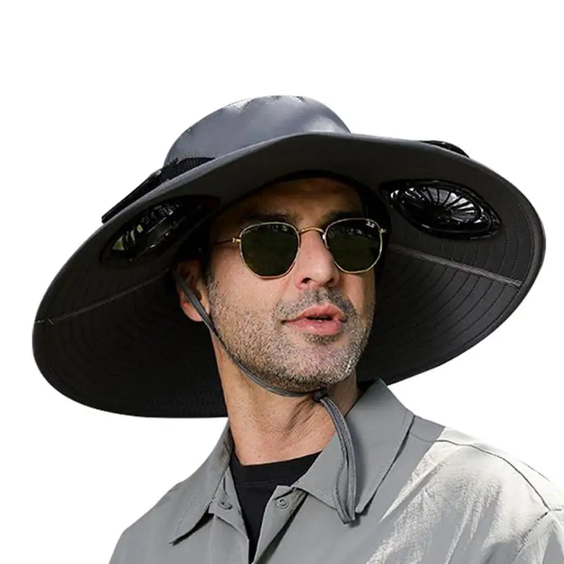 

Рыболовная шляпа от солнца с защитой от ультрафиолета Шляпа от солнца с широкими полями и 2 солнечными вентиляторами UPF 50 Ведро Пляжная шляпа с УФ-блокировкой Шляпа от солнца для путешествий